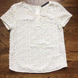 Zara Short Sleeve cream Lace Top - Size M